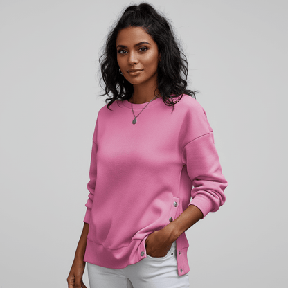 Women’s Casual Crew-Neck Side-Snap Jumper