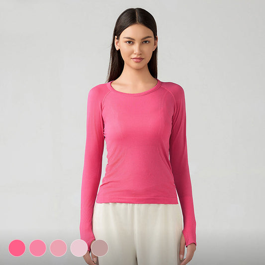 [Tops > Long sleeve] Ladies' Lightweight Flexible Tight-fit Workout Shirt (Pink)