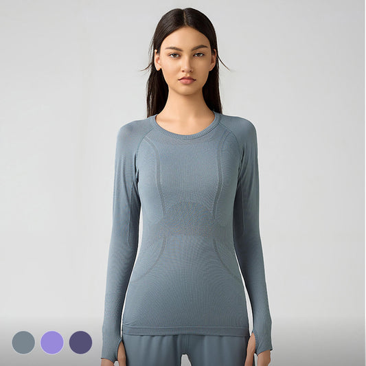 [Tops > Long sleeve] Ladies' Lightweight Flexible Tight-fit Workout Shirt (Blue&Purple)
