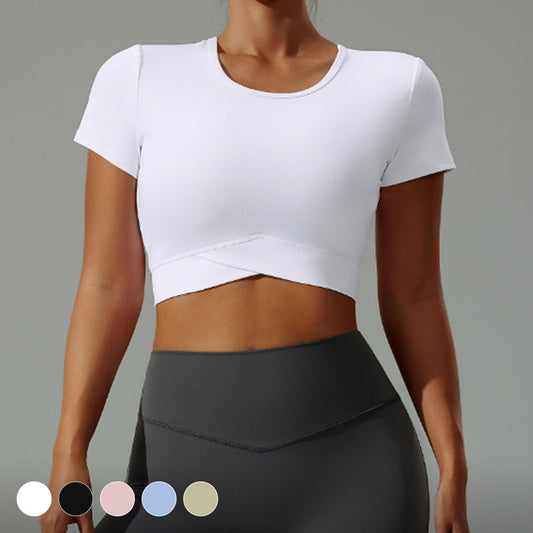 [Tops > T-shirt] Round Neck Fitness Yoga Wear T-Shirt