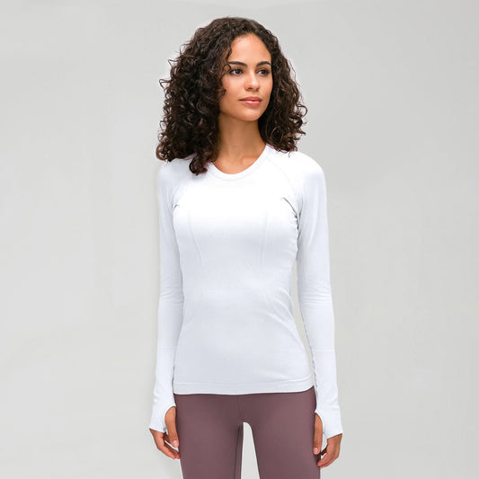 [Tops > Long sleeve] Ladies' Lightweight Flexible Tight-fit Workout Shirt (Grayscale)