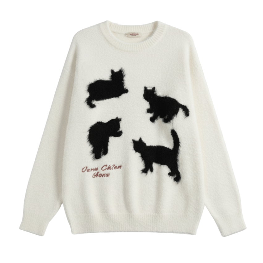 Kitty Motif Knit Jumper