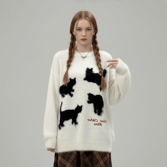 Kitty Motif Knit Jumper