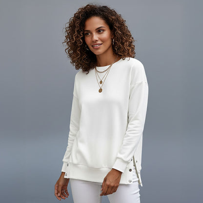 Women’s Casual Crew-Neck Side-Snap Jumper