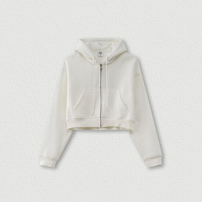 Women's White Cosy Fleece Hoodie - front view