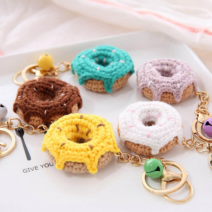 Hand-Knitted Doughnut Keyring with Bell